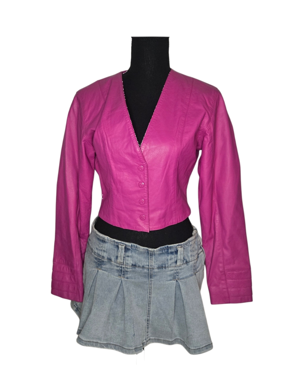 Vintage Fuchsia Leather Button-Front Cropped Jacket!
